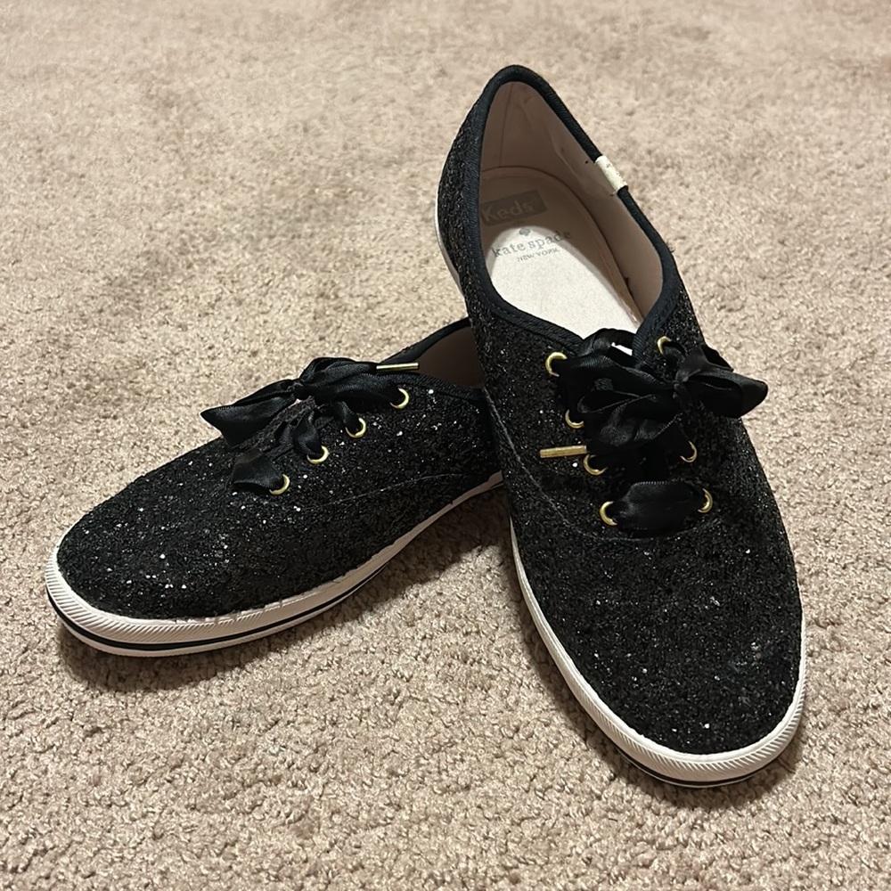 Kate Spade Keds Black Glitter Sneakers Gem